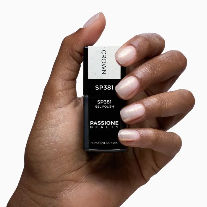 Gel Nail Polish SP381 Crown - Sheer White Gel Polish with Gold Micro-glitter - detail 3