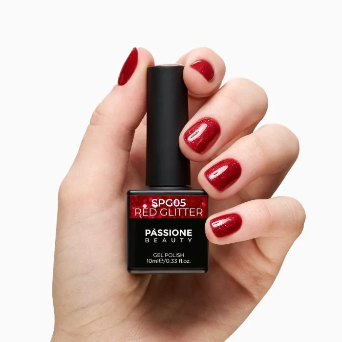 Gel Polish GPG05 Red Glitter - GPG05 Red gel polish, red with micro glitter - detail 2