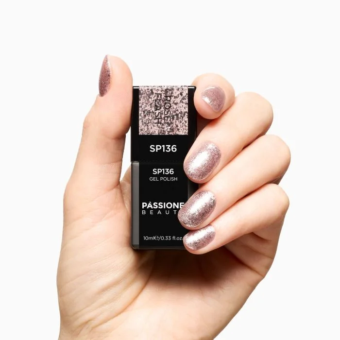 Gel Nail Polish SP136 Rosé Flash - Rose Gold Gel Polish with Pink Micro-glitter and Silver Flakes - detail 1