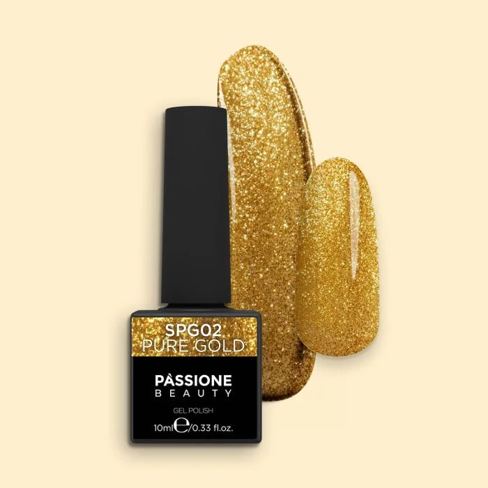 Gel Polish GPG02 Pure Gold - GPG02 Pure Gold gel polish, golden with glitter