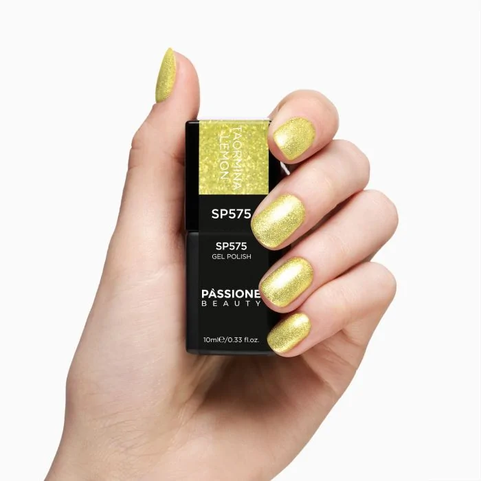 Vernis semi-permanent SP575 Taormina Lemon - Vernis semi-permanent jaune perlé avec micro-paillettes jaunes - détail 1