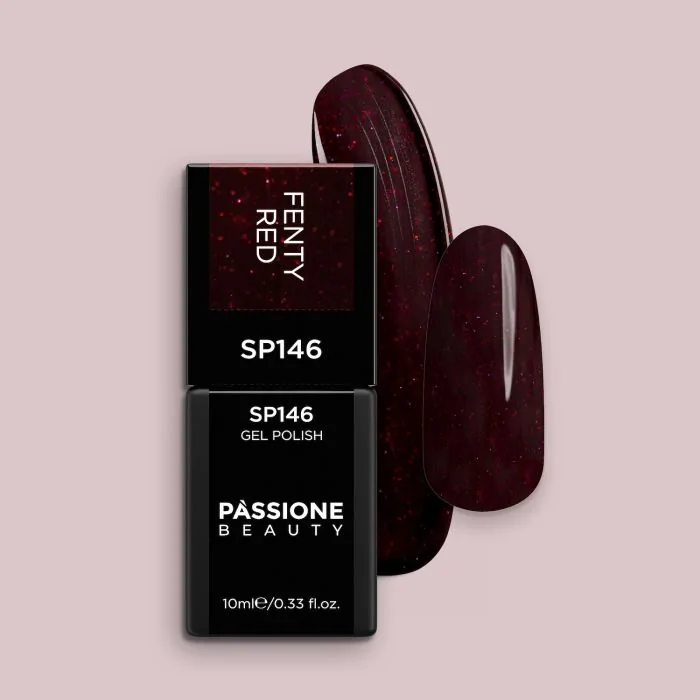 Vernis semi-permanent SP146 Fenty Red - Vernis semi-permanent bordeaux-violet avec micro-paillettes rouges et violettes extra-fines