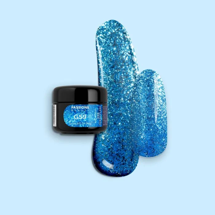 Gel Glitter G59 Ocean Flash - Gel couleur pailleté bleu argenté