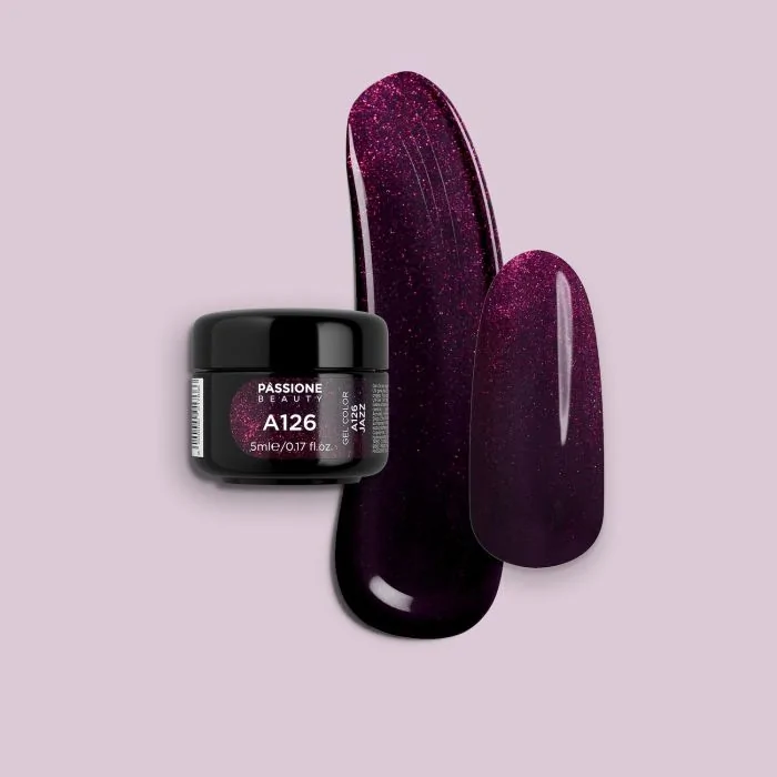 Gel Color A126 Jazz - Gel color burdeos con micro purpurina