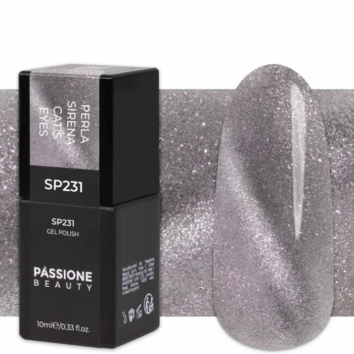 Gel Nail Polish GP231 Perla Sirena Cat's Eyes  - Delicate White Gel Polish with micro glitter
