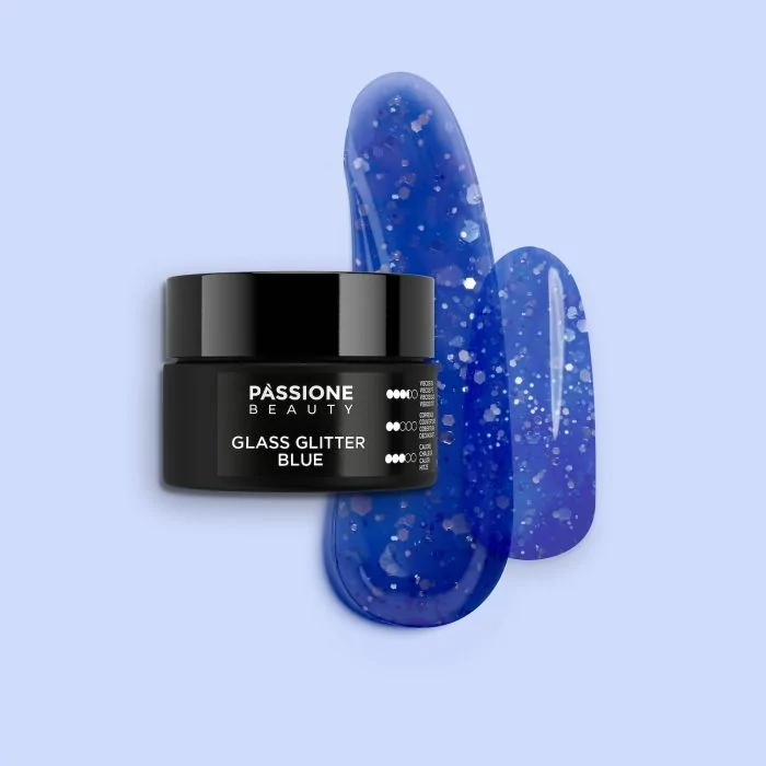 Glass Glitter Blue 15 ml - Builder gel autonivelante blu efecto cristal con purpurina y lentejuelas plateadas