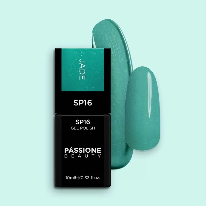Gel Nail Polish GP16 Jade  - Jade Green Self-Sealing Gel Polish with micro glitter