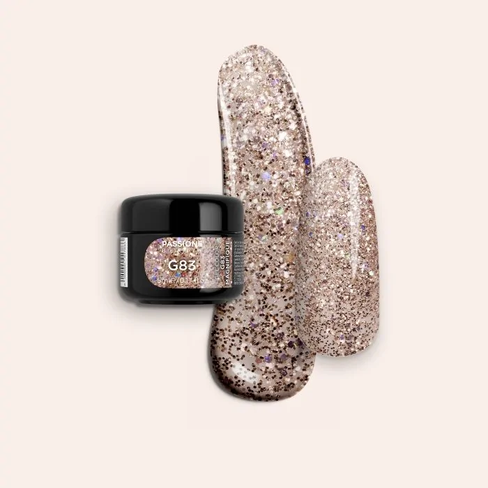 Gel Glitter G83 Magnifique - Gel couleur pailleté or rose arc-en-ciel