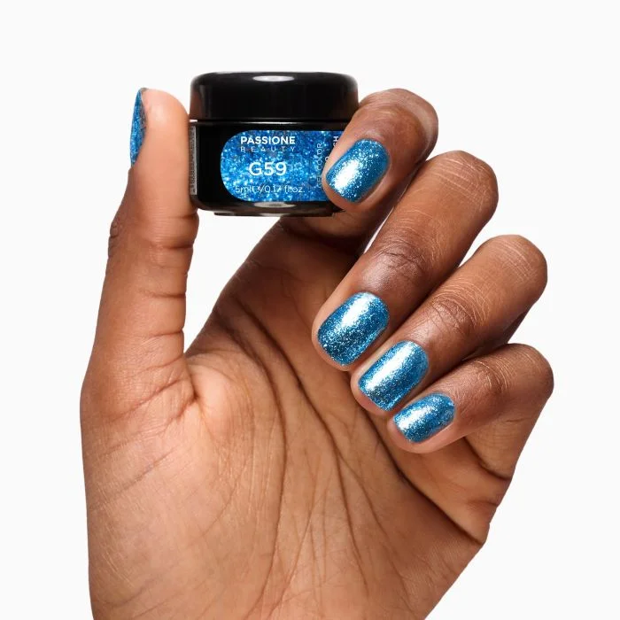Gel Glitter G59 Ocean Flash - Gel couleur pailleté bleu argenté - détail 3