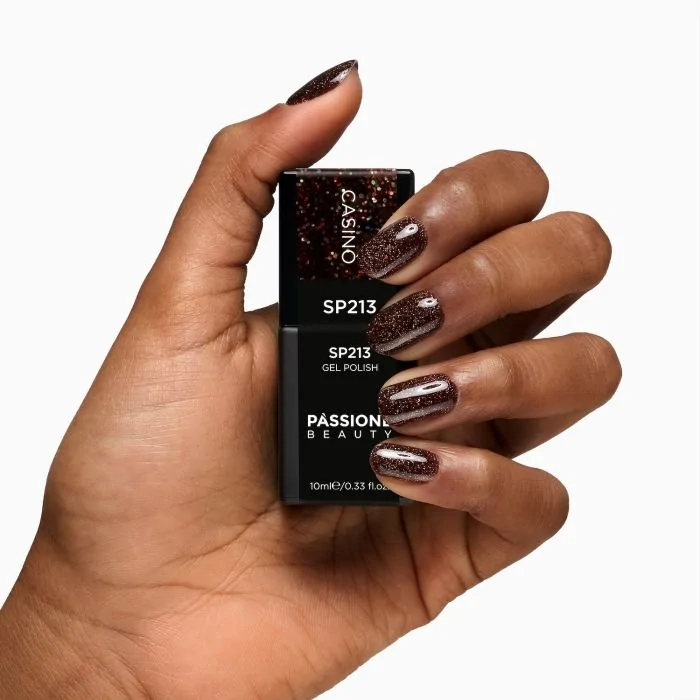 Gel Nail Polish SP213 Casinò - Brown Gel Polish with Multicolour Micro-glitter - detail 3