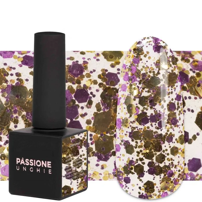 Gel Nail Polish GPG80 Shimmer  - GPG80 Shimmer gel polish, transparent with purple and gold micro glitters