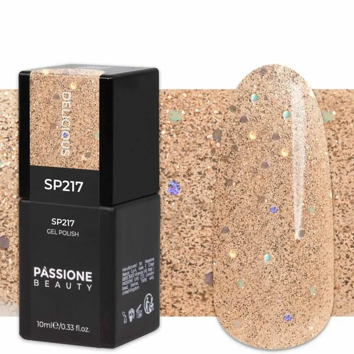Gel Nail Polish GP217 Delicious  - Light Golden Gel Polish with rainbow glitter