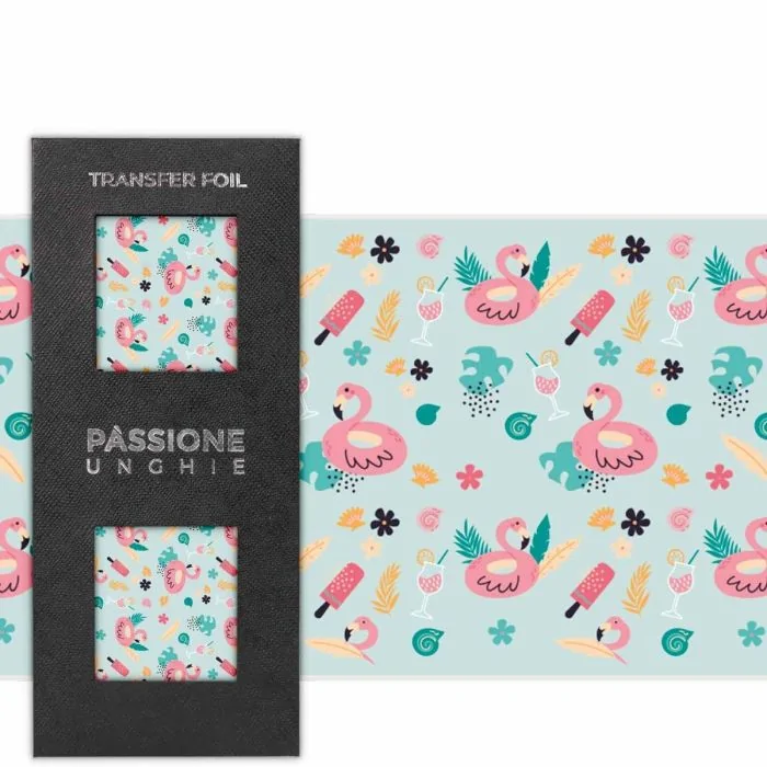 Flamingo - Transfer Foil - Transfer foil para nail art, con flamingos