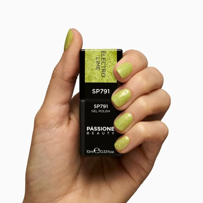 Esmalte semipermanente SP791 Electro Lime - Esmalte semipermanente lima con micro-purpurina holográfica - detalle 1
