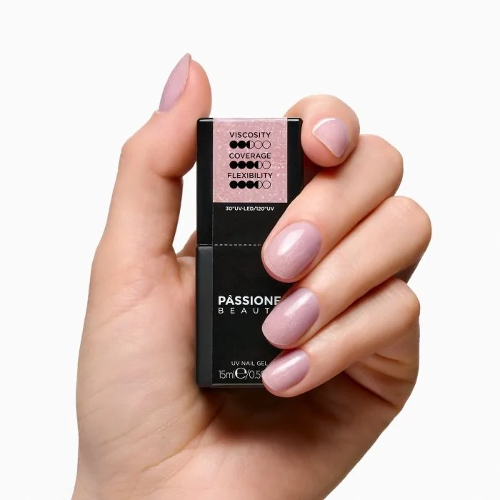HD Base Diamond Glitter 15 ml - Base Rubber Semipermanente Rosa con micro-purpurina plateada - detalle 2