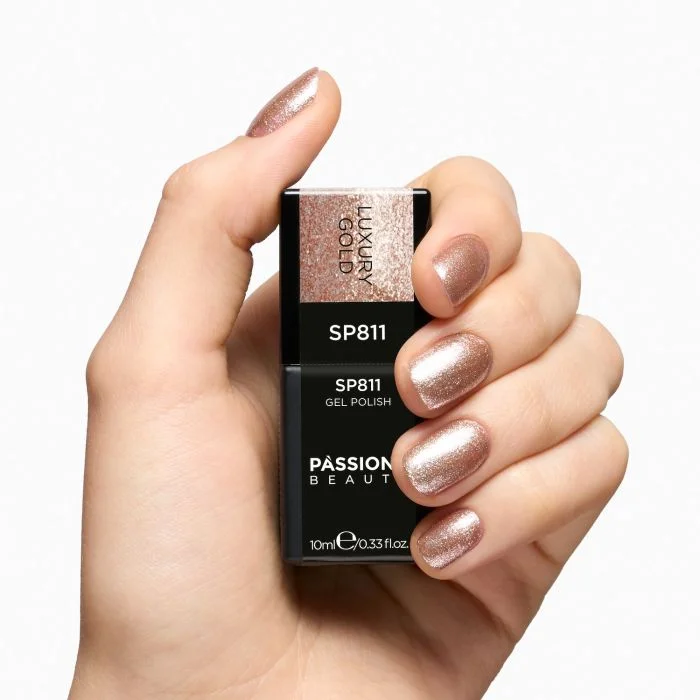 Vernis semi-permanent SP811 Luxury Gold - Vernis semi-permanent bronze avec paillettes dorées - détail 3