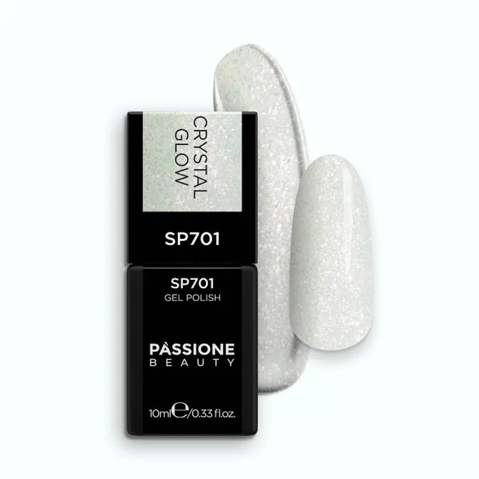 Vernis semi-permanent SP701 Crystal Glow - Vernis semi-permanent blanc semi-transparent avec micro-paillettes roses et or
