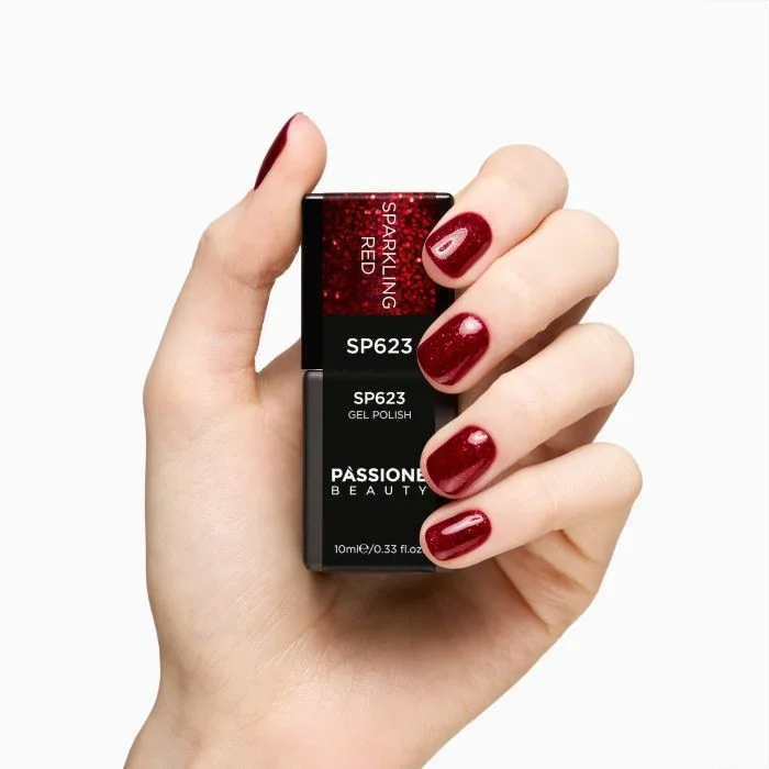 Gel Nail Polish SP623 Sparkling Red - Deep Red Gel Polish with Red Glitter - detail 3
