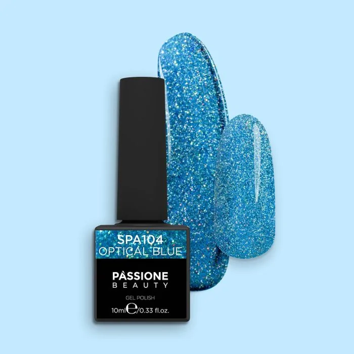 Esmalte Semipermanente EPA104 Optical Blue - Esmalte semipermanente EPA104 Optical Blue, azul con micro purpurina 