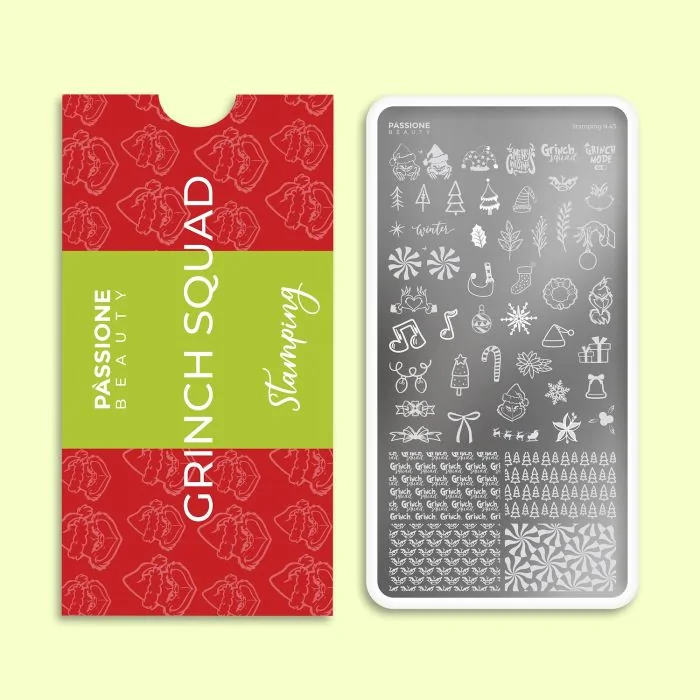 Grinch Squad - Stamping Plate - Stamping plate with Christmas-themed nail decorations