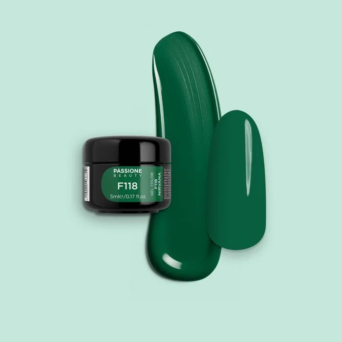 Gel color F118 Nirvana - Gel color verde botella oscuro autosellador