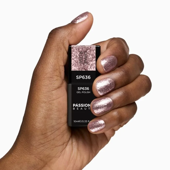 Gel Nail Polish SP636 Shine Rose - Rose Gold Gel Polish with Gold Glitter and Silver Flakes - detail 2