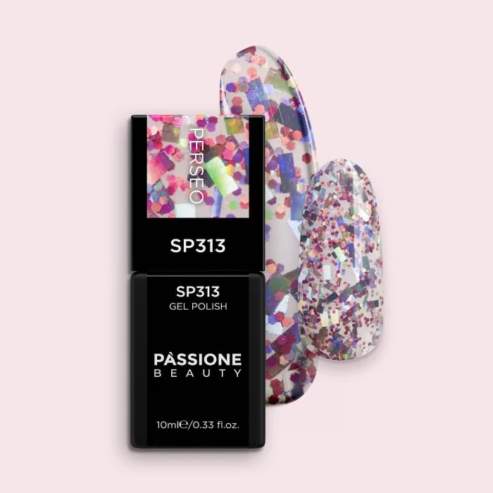 Gel Polish GP313 Perseo - Clear gel polish with pink and silver glitters