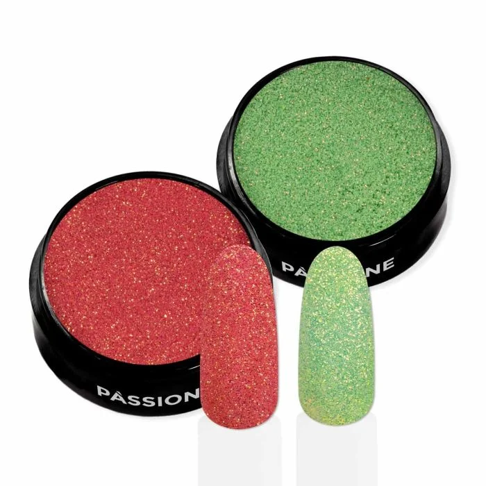Jellybeans Glitter - Coral red and green nail glitter