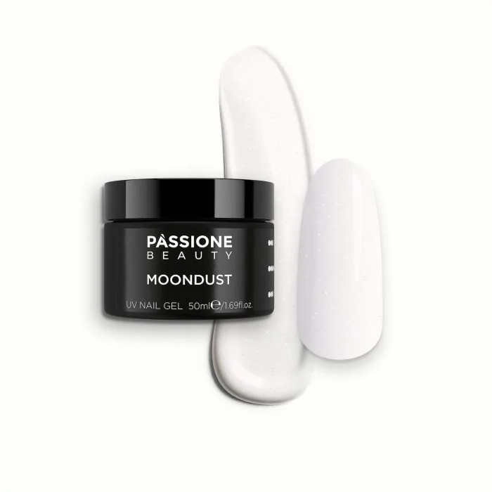 Moondust 50ml - Gel de construction auto-égalisant blanc couvrant avec une légère teinte rose et micro-paillettes holographiques très fines