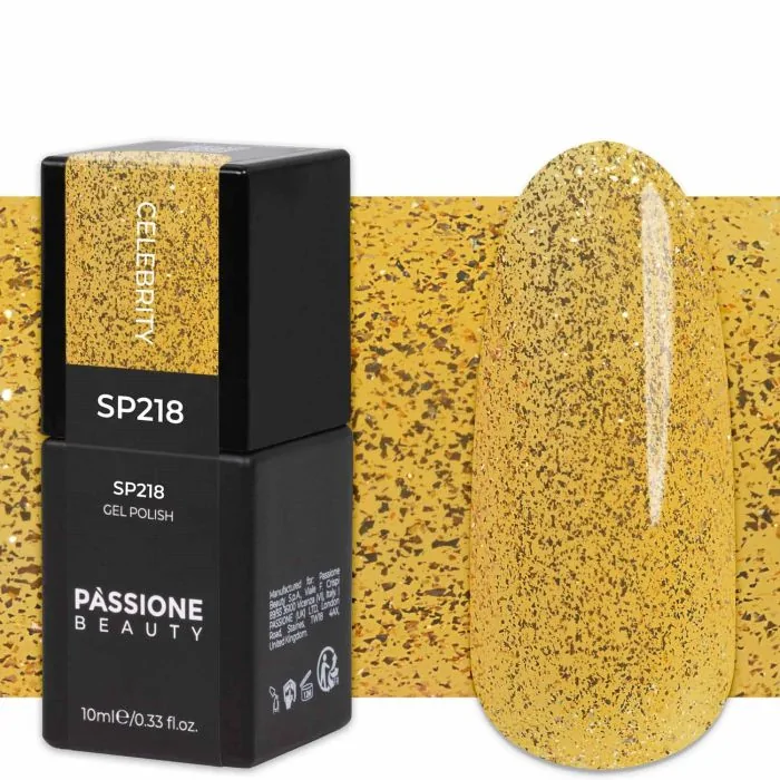 Gel Nail Polish GP218 Celebrity  - Mustard Gold Gel Polish with gold micro glitter