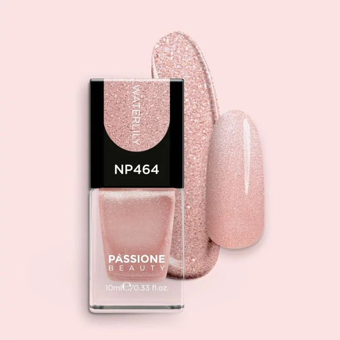 Esmalte NP464 Waterlily - Esmalte color rosa con purpurina plateada