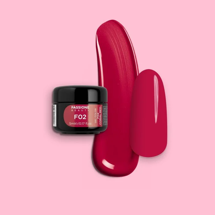 Gel colour F02 Coral Red - Coral RedSelf-sealing UV Gel Colour