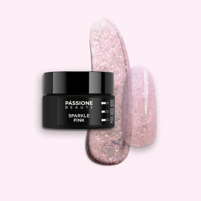 Sparkle Pink 15 ml - Gel de construction auto-égalisant rose vif avec glitter roses irisés