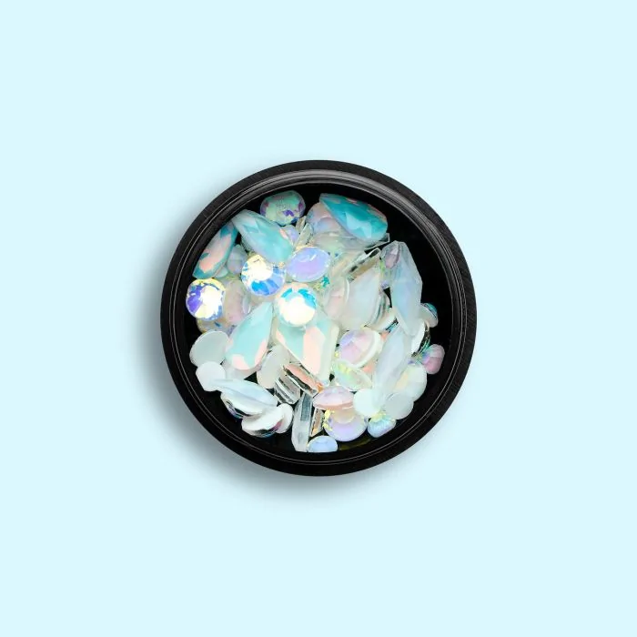Aurora White Gems Mix - Strass pour ongles, couleur blanc opalescent