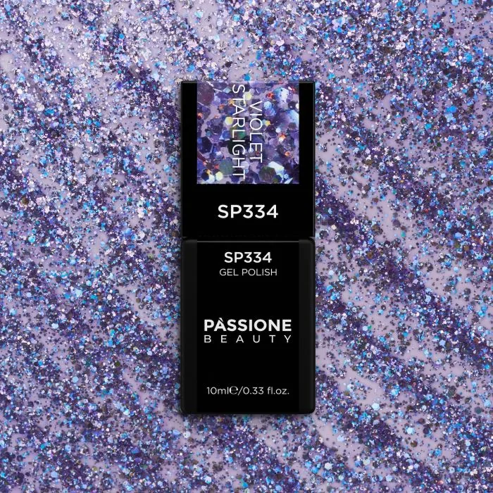 Gel Nail Polish SP334 Violet Starlight - Violet Gel Polish with Holographic Glitter and Violet and Blue Sequins - detail 1