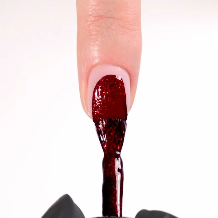 Application of Gel Nail Polish SP623 Sparkling Red
