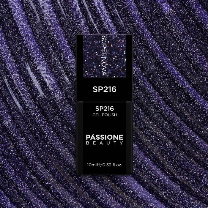 Gel Nail Polish SP216 Supernova - Dusty Blue Gel Polish with Silver and Holographic Micro-glitter - detail 2