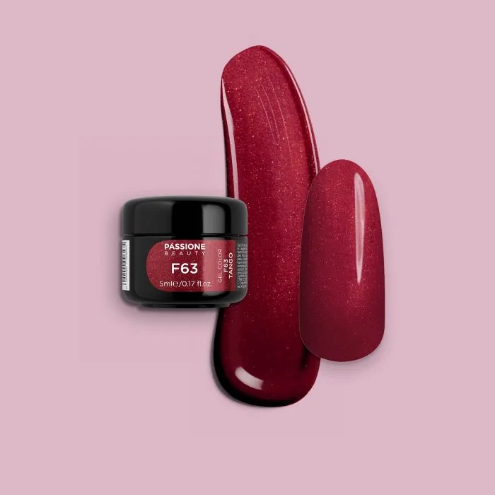 Gel Color F63 Tango - Gel color rojo oscuro metalizado autosellador