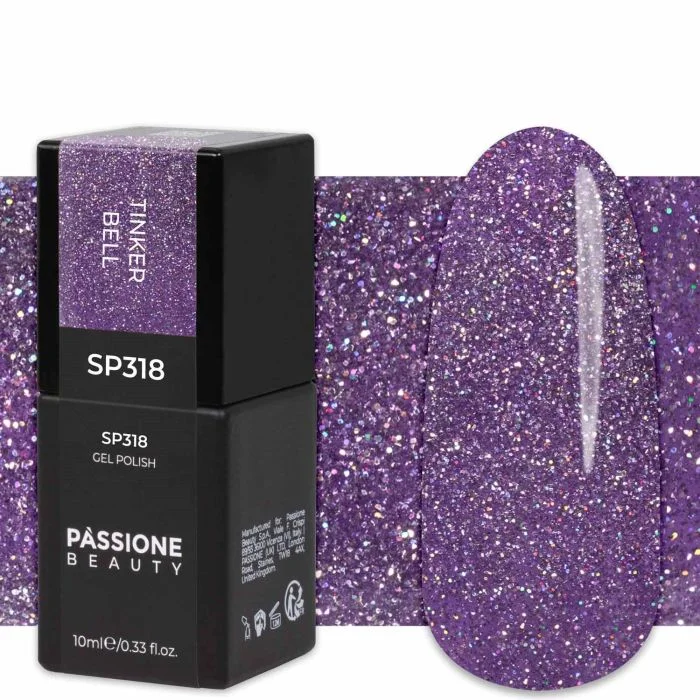 Gel Nail Polish SP318 Tinker Bell - Dark Purple Gel Polish with a Flash-Disco Glitter Effect
