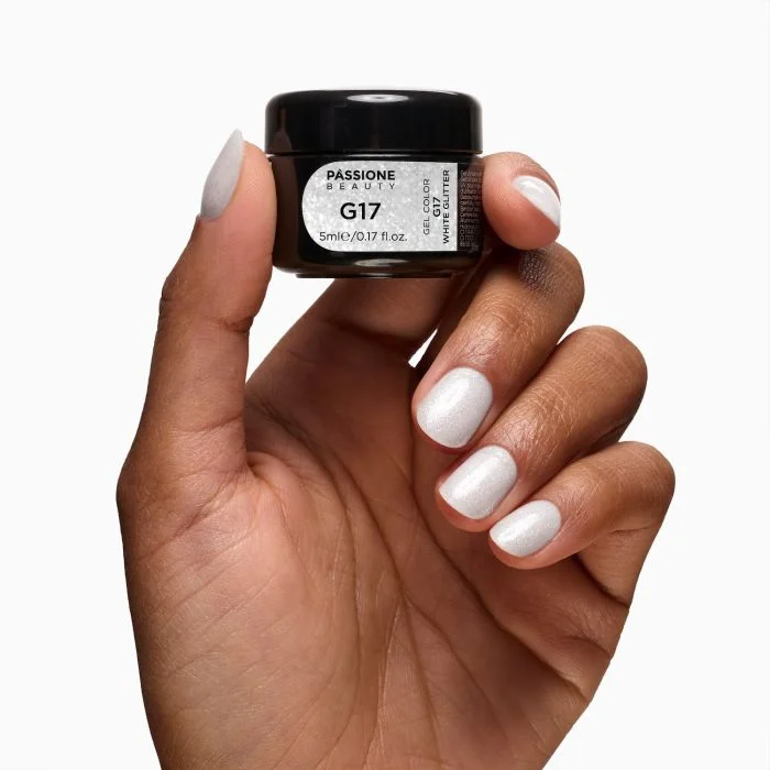 Gel Glitter G17 White Glitter - Gel couleur pailleté blanc perlé - détail 2
