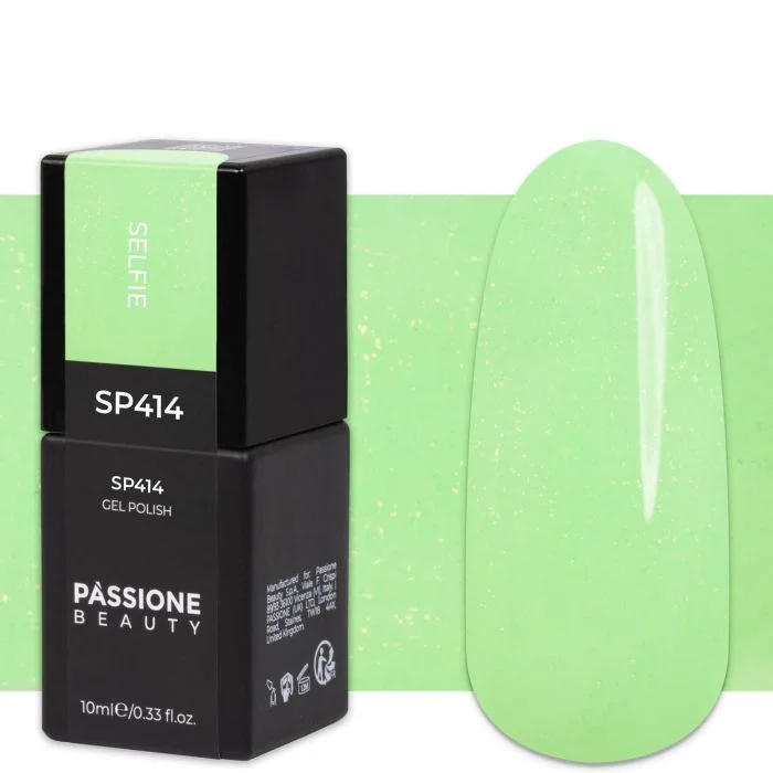 Gel Nail Polish GP414 Selfie - Neon Mint Green gel polish with pearlescent effect