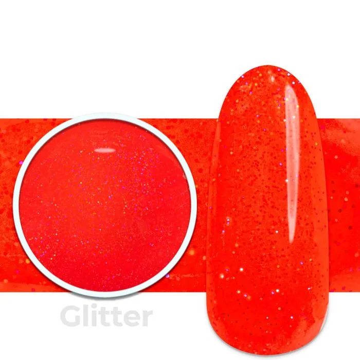 Gel Colour G104 Fireball - Neon Coral Red Glitter Gel  - detail 1