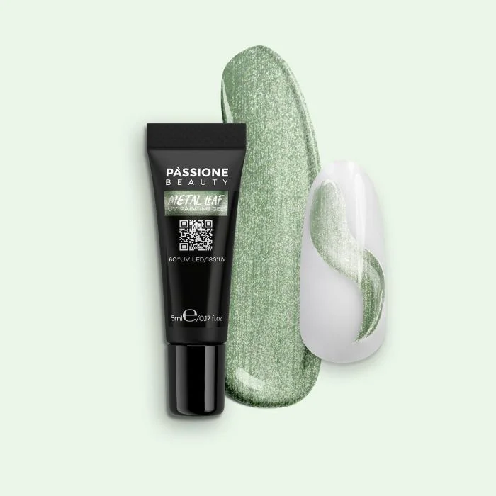 Metal Leaf UV Painting Gel - Metal Leaf UV Gel Paint Mint Green with Ultra-Fine Silver Micro-Glitter