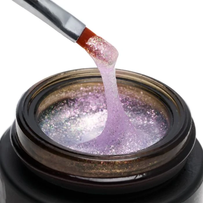 Sparkle Lilac 15 ml - Gel de construction auto-égalisant lilas avec glitter roses irisés - détail 3
