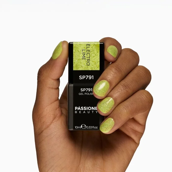 Esmalte semipermanente SP791 Electro Lime - Esmalte semipermanente lima con micro-purpurina holográfica - detalle 3