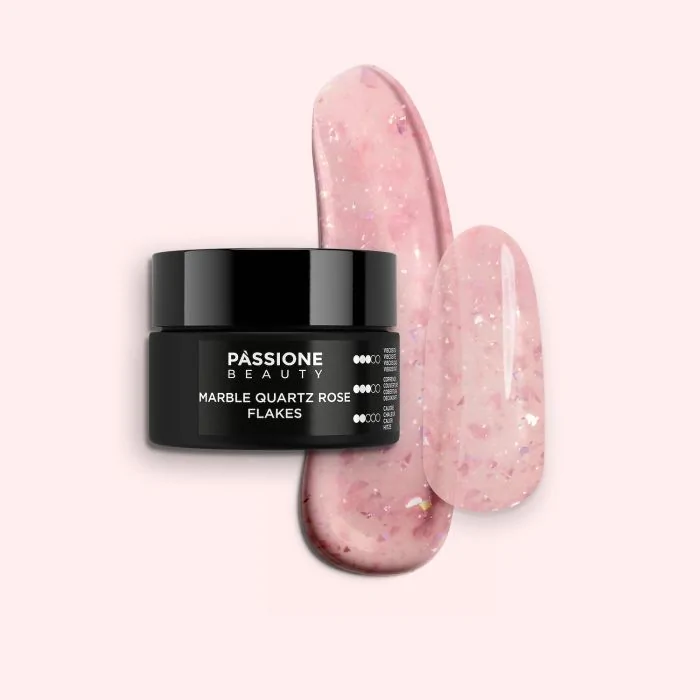 Marble Quartz Rose Flakes 15 ml - Builder gel autonivelante rosa con copos rosa oscuro y micro-copos holográficos