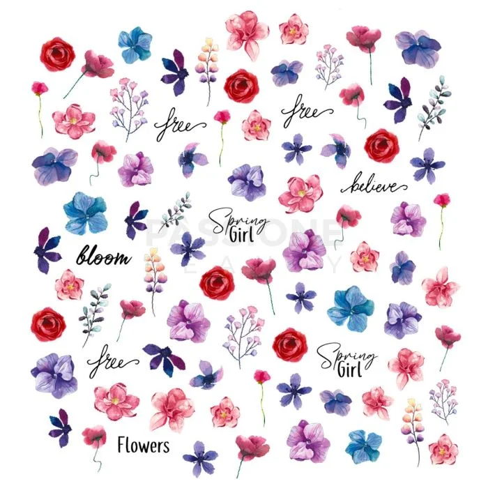 Spring Girl - Nail Stickers - Spring nail art stickers with flowers and lettering - detail 1
