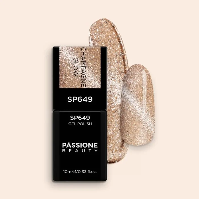 Gel Nail Polish SP649 Champagne Glow Cat’s Eyes - Velvety Gold Glitter Cat's Eyes Gel Polish