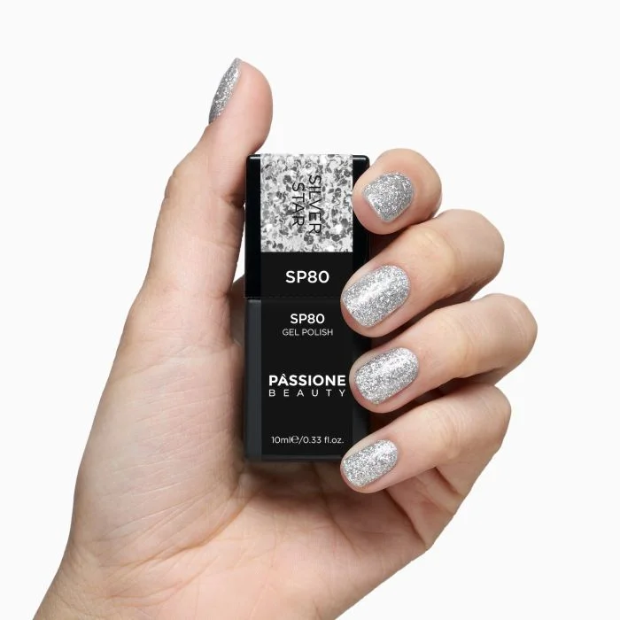 UV-Nagellack SP80 Silver Star - UV-Nagellack Transparent mit Silber-Flakes - Detail 3