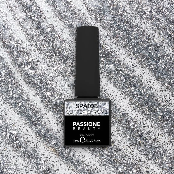 Esmalte Semipermanente EPA108 Glitter Chrome - Esmalte semipermanente EPA108 Glitter Chrome, con escamas plateadas  - detalle 2